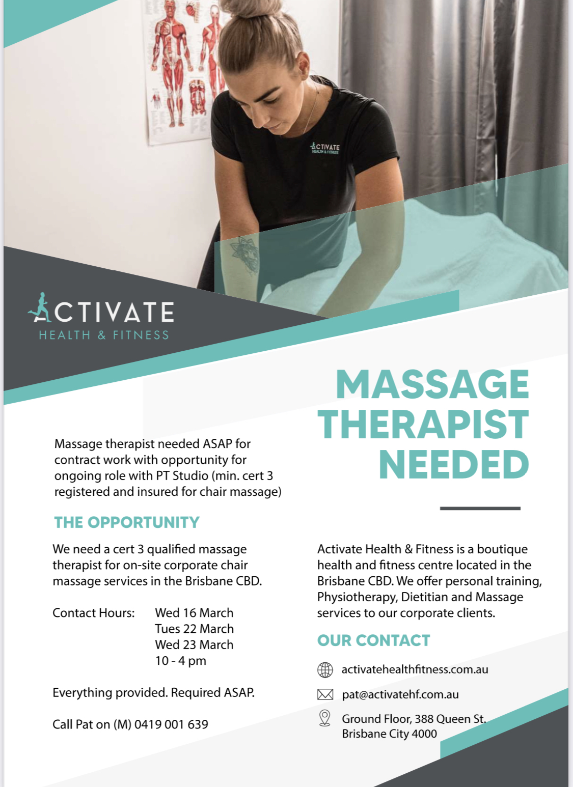 Contract Chair Massage / Remedial Massage therapist